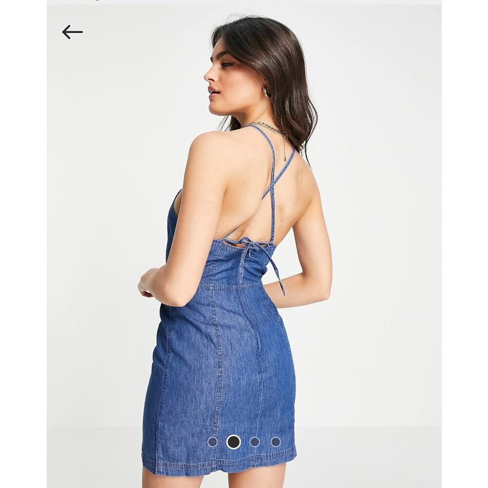 ASOS Lightweight Soft Denim Halter Slip Dress Criss Cross Straps EUC Sz 12 Mini - Picture 15 of 16